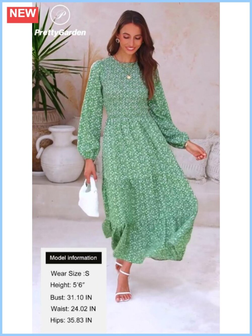 Long Sleeve Floral Maxi Dress Smocked A-Line Casual Fall Outfit - Picture 4 of 6